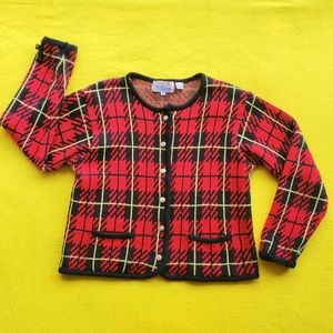 Vintage Tally Ho Plaid Sweater Cardigan